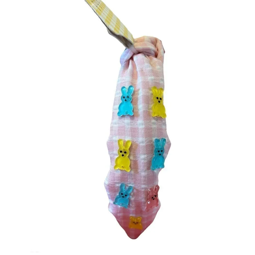 Adorable Pink Gingham Headband Accented w/ Acrylic Peep Bunnies.